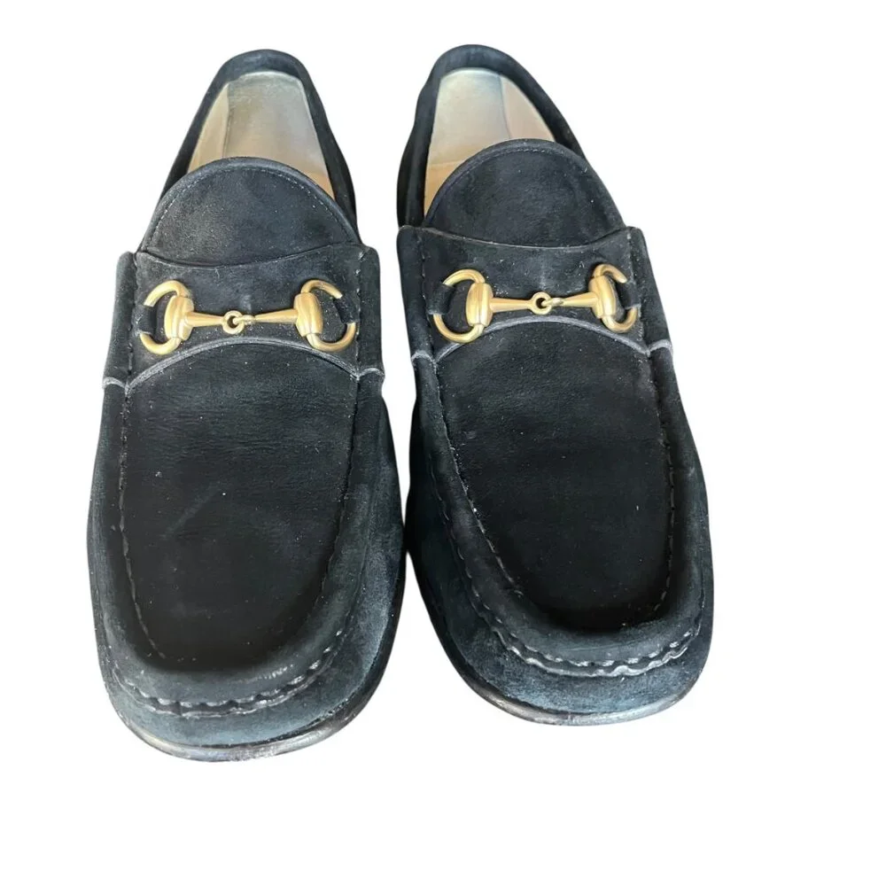 Vintage Gucci Black Suede Horsebit Loafers - Size 6.5 - Picture 4 of 16